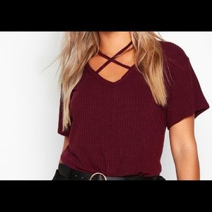 Burgundy front cross shirt